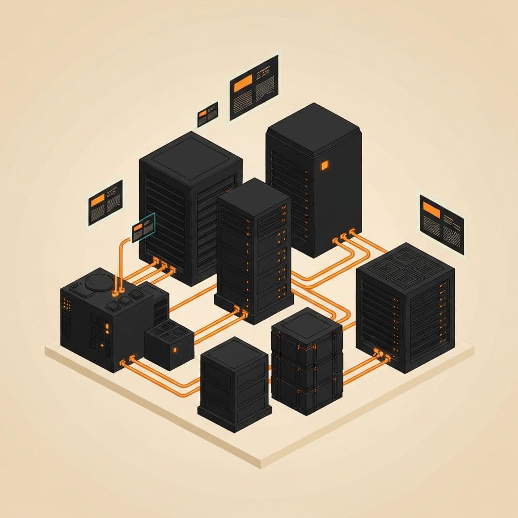 Isometric view of mixture-of-brains architecture with parallel specialist routing